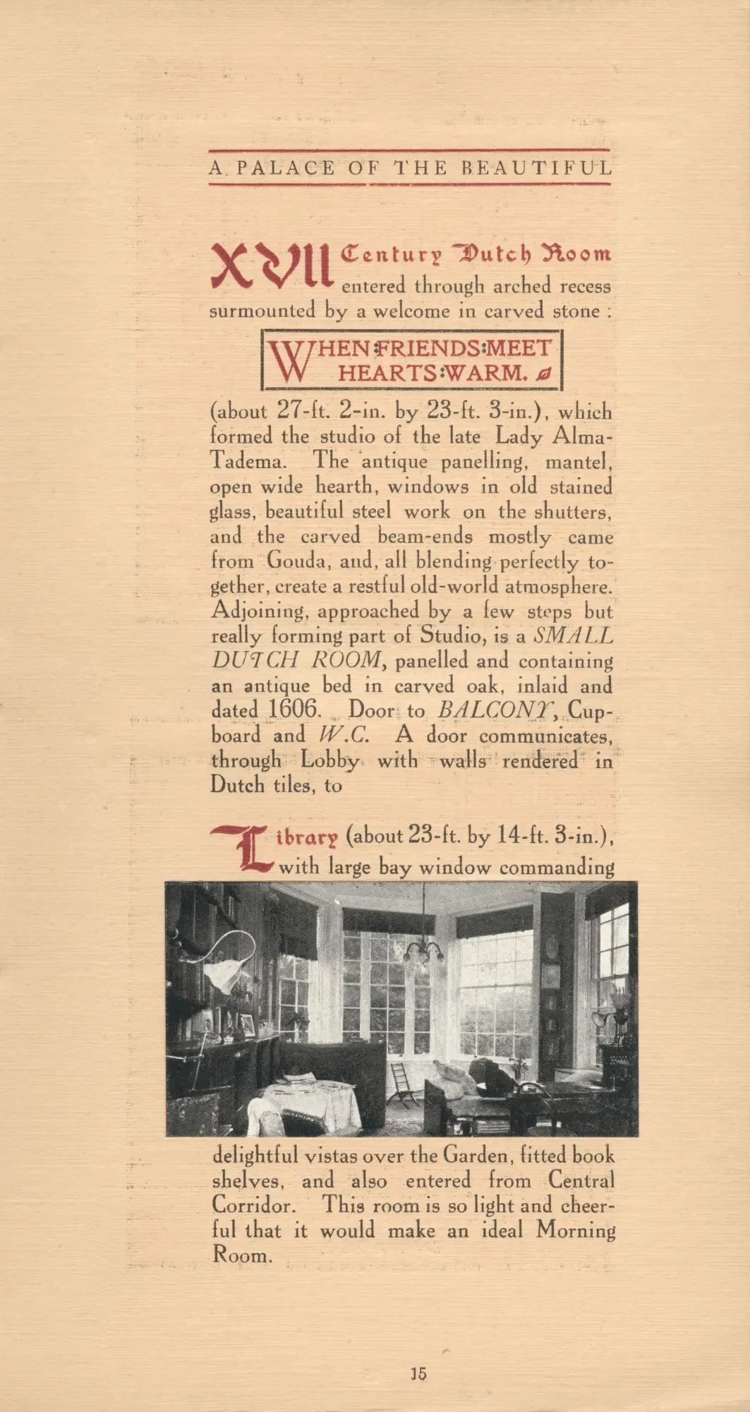 Brochure page describing the Dutch Room and Library